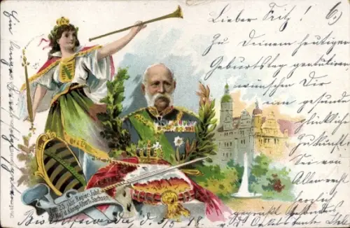 Litho König Albert von Sachsen, 25-jähriges Regierungs-Jubiläum 1873 - 1898, Portrait