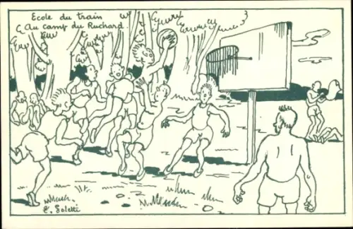 Künstler Ak Jungen spielen Basketball
