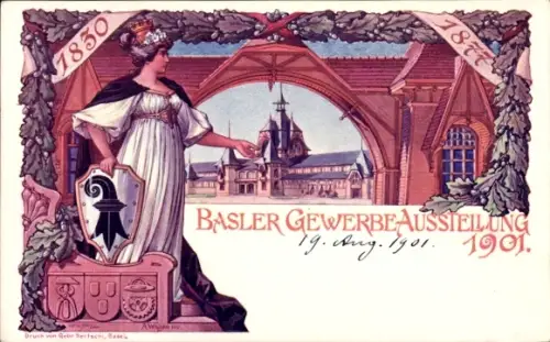 Litho Bâle Basel Stadt Schweiz, Basler Gewerbeausstellung 1901
