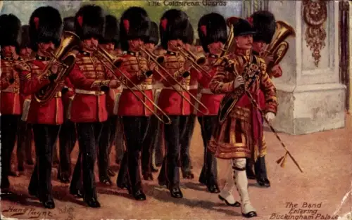 Ak City of Westminster London England, Die Coldstream Guards betreten den Buckingham Palace.
