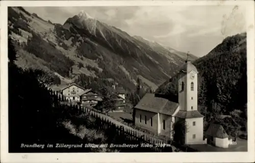 Ak Brandberg Zillergrund Tirol, Brandberger Kolm,Kirche