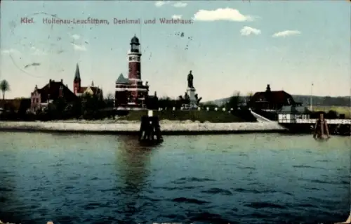 Ak Holtenau Kiel, Leuchtturm, Denkmal und Wartehaus
