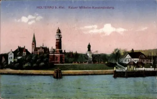 Ak Holtenau Kiel, HOLTENAU b. Kiel, Kaiser Wilhelm-Kanalmündung, Leuchtturm