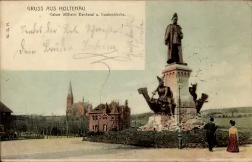 Ak Kiel Holtenau in Schleswig Holstein, Kaiser Wilhelm Denkmal u. Dankeskirche