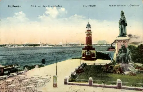 Ak Holtenau Kiel,  Kriegshafen, Leuchtturm, Kaiser-Wilhelm I.-Denkmal