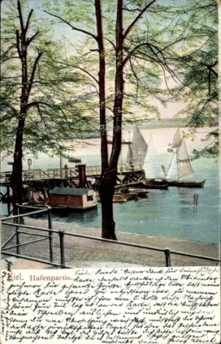 Ak Kiel,  Hafenpartie, Pier, Segelboote, Promenade