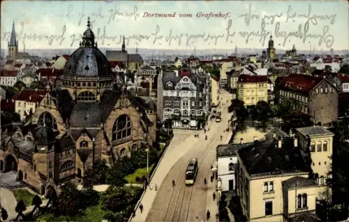 Ak Dortmund im Ruhrgebiet, Totalansicht vom Grafenhof, Synagoge
