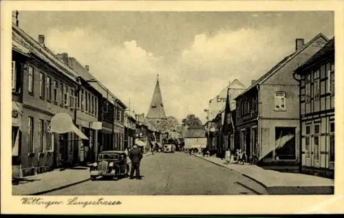 Ak Wittingen in Niedersachsen, Stadtansicht, Langeetrasse, Kirche, alte Gebäude, Auto