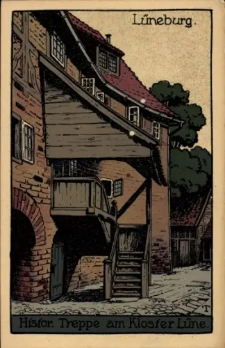 Steindruck Künstler Ak Lüneburg in Niedersachsen, Historische Treppe am Kloster Lüne, Nr. 1264