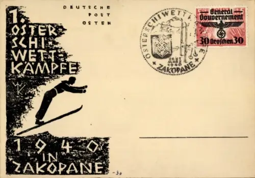 Ak Zakopane Hohe Tatra Polen, 1940, Deutsche Post Osten, Ski-Wettkämpfe