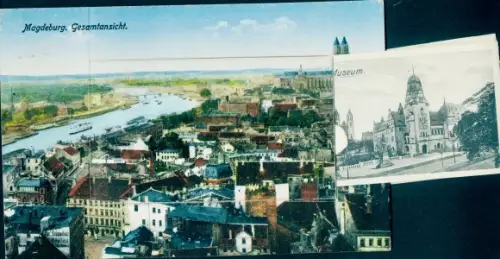 Leporello Ak Magdeburg an der Elbe, Gesamtansicht, Museum