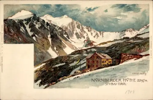 Künstler Litho Platz, Ernst, Stubai Tirol, Nürnberger Hütte