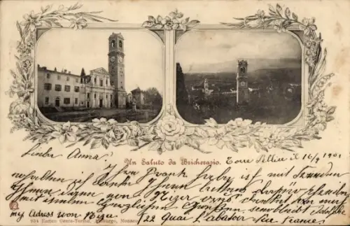 Ak Bricherasio Piemonte, Gesamtansicht, Uhrturm
