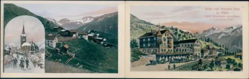 Klapp Ak Sankt Peter Arosa Kanton Graubünden Schweiz, Hotel und Pension zur Post, Kirche, Panorama