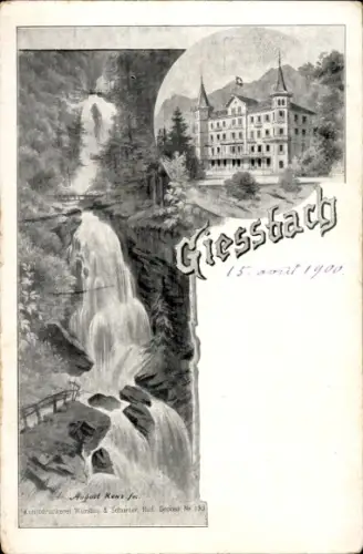Ak Giessbach Kanton Bern, Wasserfall mit Gasthaus