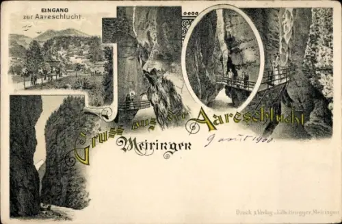 Litho Meiringen Kanton Bern, Gorge de l'Aare, Aareschlucht