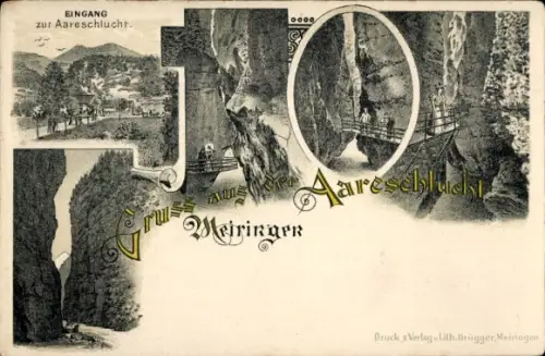 Litho Meiringen Kanton Bern, Gorge de l'Aare, Aareschlucht