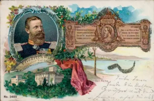 Glitzer Litho San Remo Ligurien, Kaiser Friedrich III., Strand