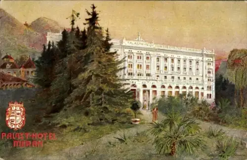 Künstler Ak Meran Merano Südtirol, Palast-Hotel, Hotelier Franz Leibl