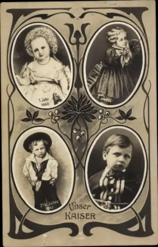 Ak Unser Kaiser, Kaiser Wilhelm II, Kinderportraits