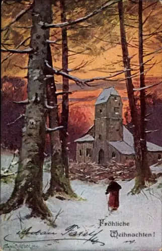 Künstler Ak Frohe Weihnachten, Dorfidyll