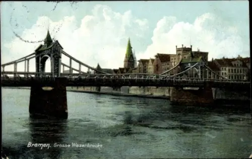 Ak Hansestadt Bremen, große Weserbrücke