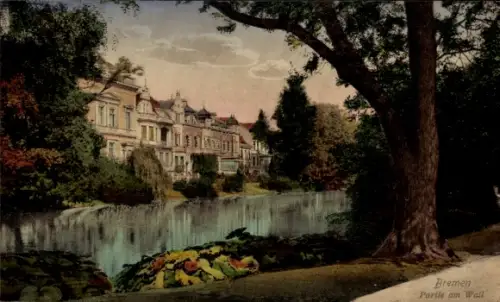 Ak Hansestadt Bremen,  Partie am Wall, Wallanlagen, Häuserzeile, Wassergraben
