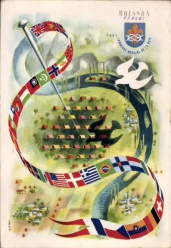 Künstler Ak Internationales Pfadfinder Treffen 1947, Jamboree Mondial de la Paix, Moisson, France