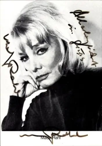 Autogrammkarte Schauspielerin Mady Rahl, Portrait, Autogramm