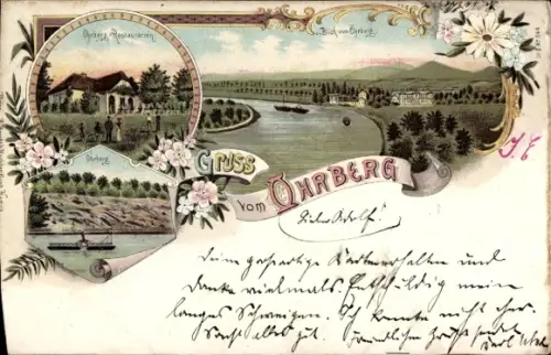 Litho Klein Berkel Hameln in Niedersachsen, Ohrberg, Restauration, Flusspartie