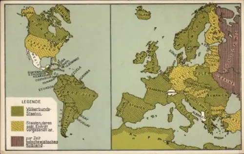 Landkarten Ak Völkerbundsstaaten, Zur Volksabstimmung am 16. Mai 1920, Beitritt Völkerbund