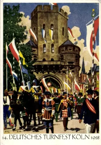 Künstler Ak 14. Deutsches Turnfest Köln 1928, Historischer Festzug am Severinstor