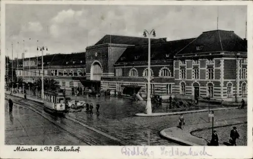 Ak Münster in Westfalen, Bahnhof, Straßenbahn