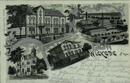 Mondschein Litho Wickede an der Ruhr, Central-Hotel, Glashütte, Bahnhof