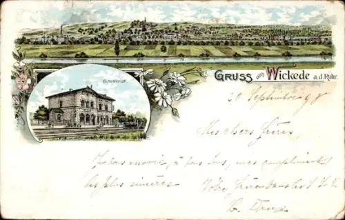 Litho Wickede an der Ruhr, Gesamtansicht, Bahnhof