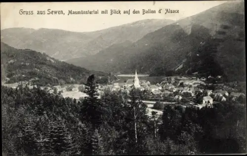 Ak Sewen Elsass Haut Rhin, Masmünstertal mit Blick auf Ballon d'Alsace