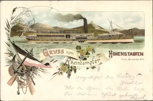 Litho Rheindampfer Hohenstaufen, Salondampfer