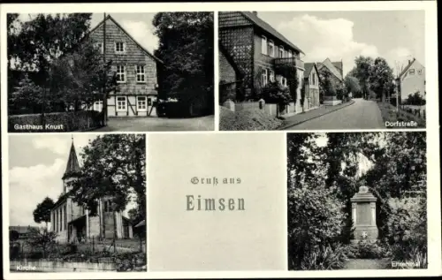 Ak Eimsen Alfeld an der Leine, Dorfstraße, Ehrenmal, Kirche, Gasthaus Knust