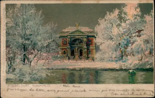 Glitzer Litho Düsseldorf am Rhein, Kunsthalle, Winteransicht