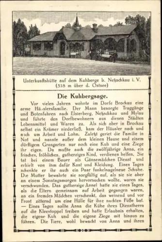 Ak Netschkau, Kuhberg, Unterkunftshütte, Kuhbergsage