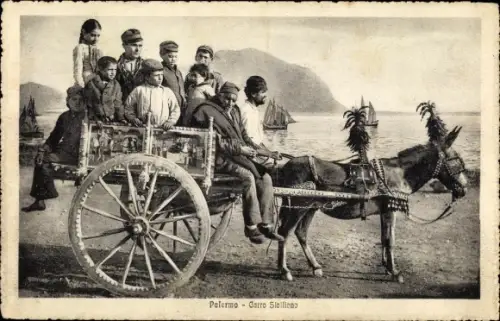 Ak Palermo Sizilien Sicilia Italien, Carro, Kutsche, Esel
