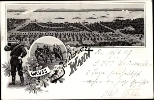 Litho Wahn Köln Nordrhein Westfalen, Schießplatz, Soldaten, Lager, Geschütz