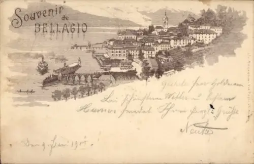 Litho Bellagio Lago di Como Lombardia, Gesamtansicht