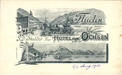 Litho Flüelen Kanton Uri Schweiz, Hotel zum Ochsen