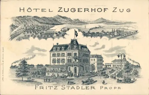 Litho Zug Stadt Schweiz, Hotel Zugerhof