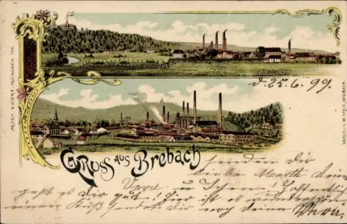 Litho Brebach Fechingen Saarbrücken im Saarland, Gesamtansicht, Fabriken