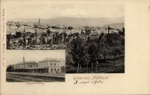 Ak Müllheim in Baden Markgräflerland, Panorama, Hauptbahnhof