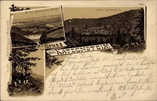 Litho Bad Sachsa im Harz, Katzenstein, Hotel Katzenstein, Panorama, Zwerge