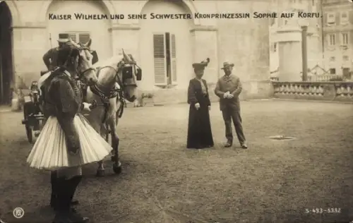 Ak Kaiser Wilhelm II und seine Schwester Kronprinzessin Sophie auf Korfu