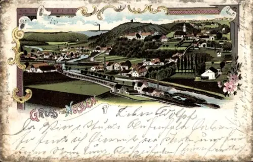 Litho Nossen Landkreis Meißen, Totalansicht der Ortschaft